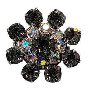 Smokey Gray & Aurora Borealis Snowflake Star Brooch Vintage Silver Tone Sparkle